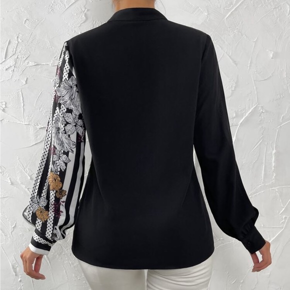 Elegant Striped Floral Print Long Sleeve Button Down Shirt Top Blouse White - Picture 16 of 16